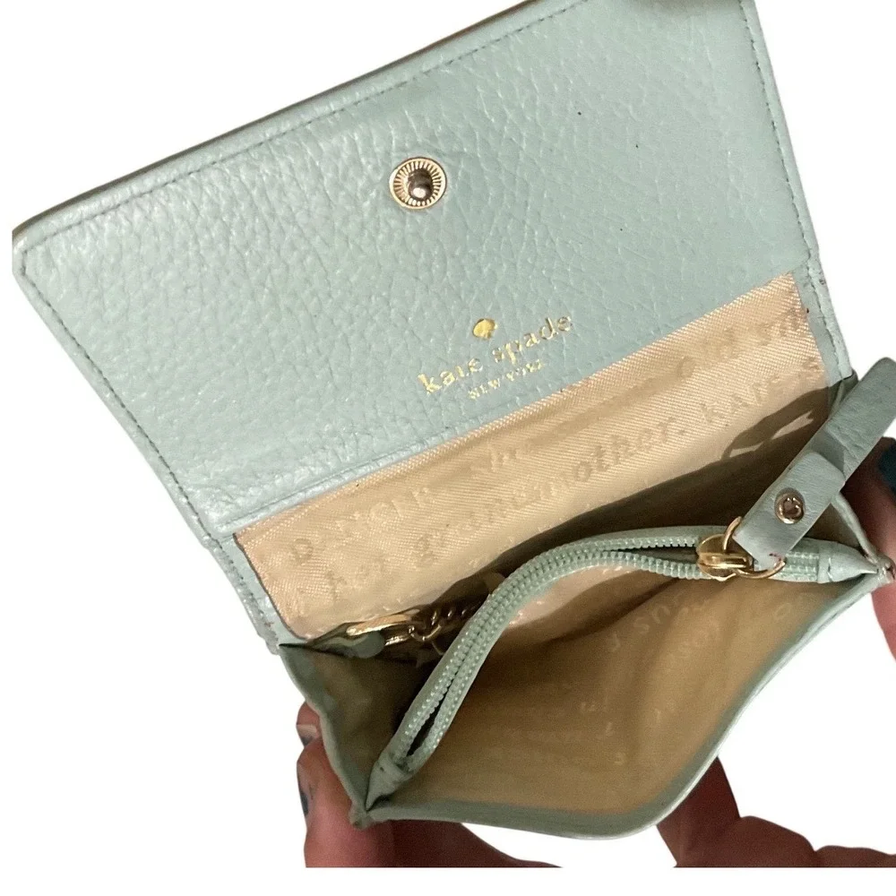 Kate Spade Mint Green Pebbled Leather Bow Card Holder Wallet PWRU4240